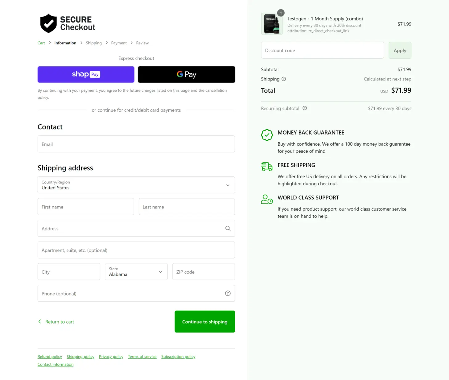 Testogen Order Form